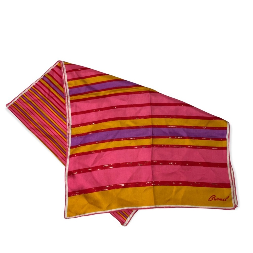 Burmel Pink Purple Yellow Stripe Rectangular Silky Scarf